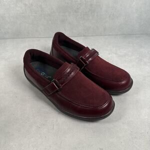 OrthoFeet Shoes Womens Size 8.5 Wide Burgundy Leather Adjustable Strap Slip On